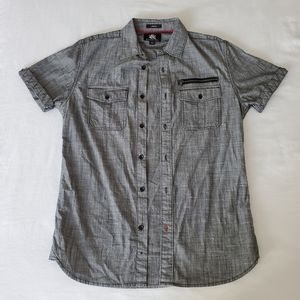 Rock & Republic Short Sleeve Button Up, S, Gray